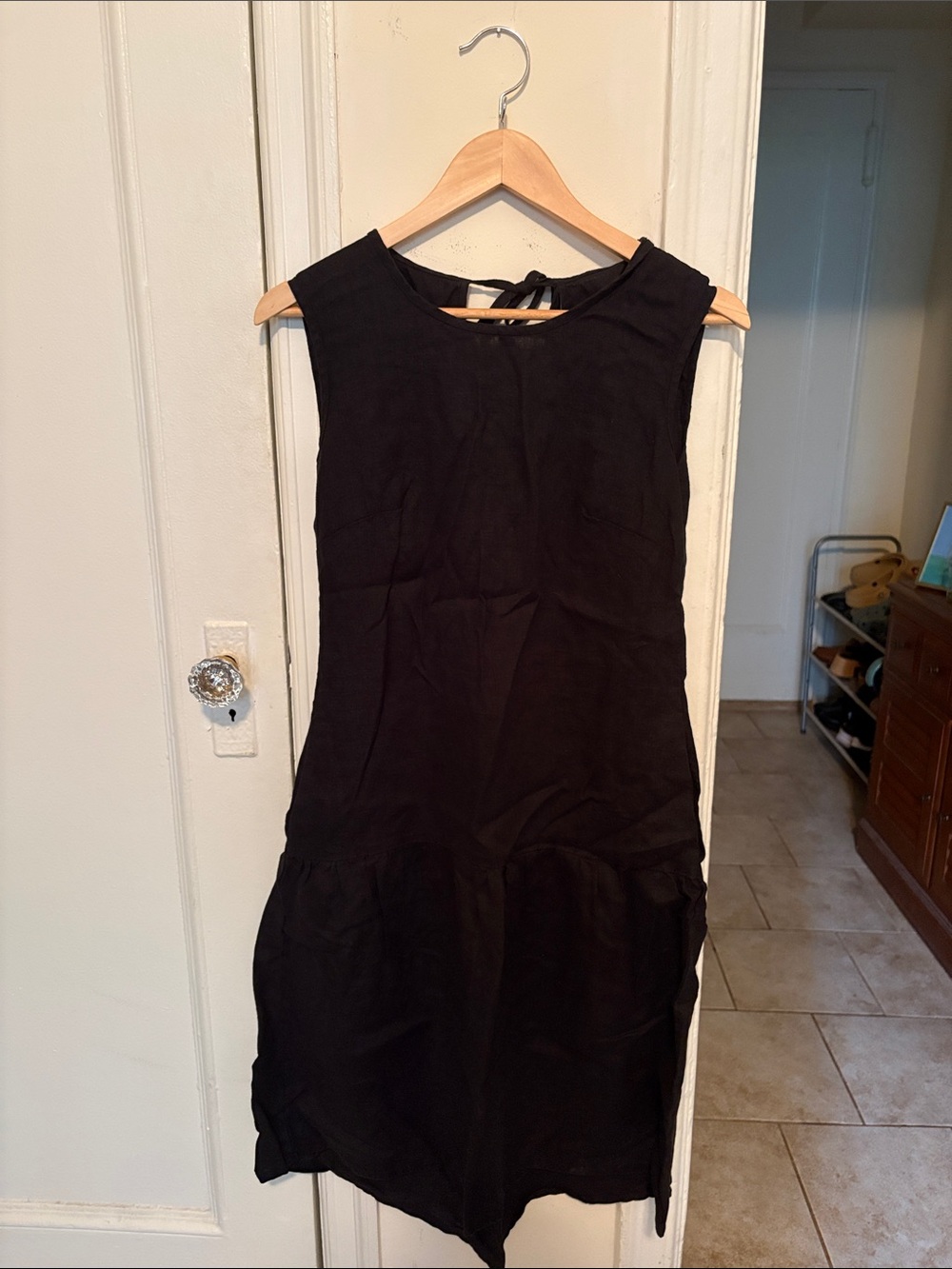 Black Linen Drop Waist Dress